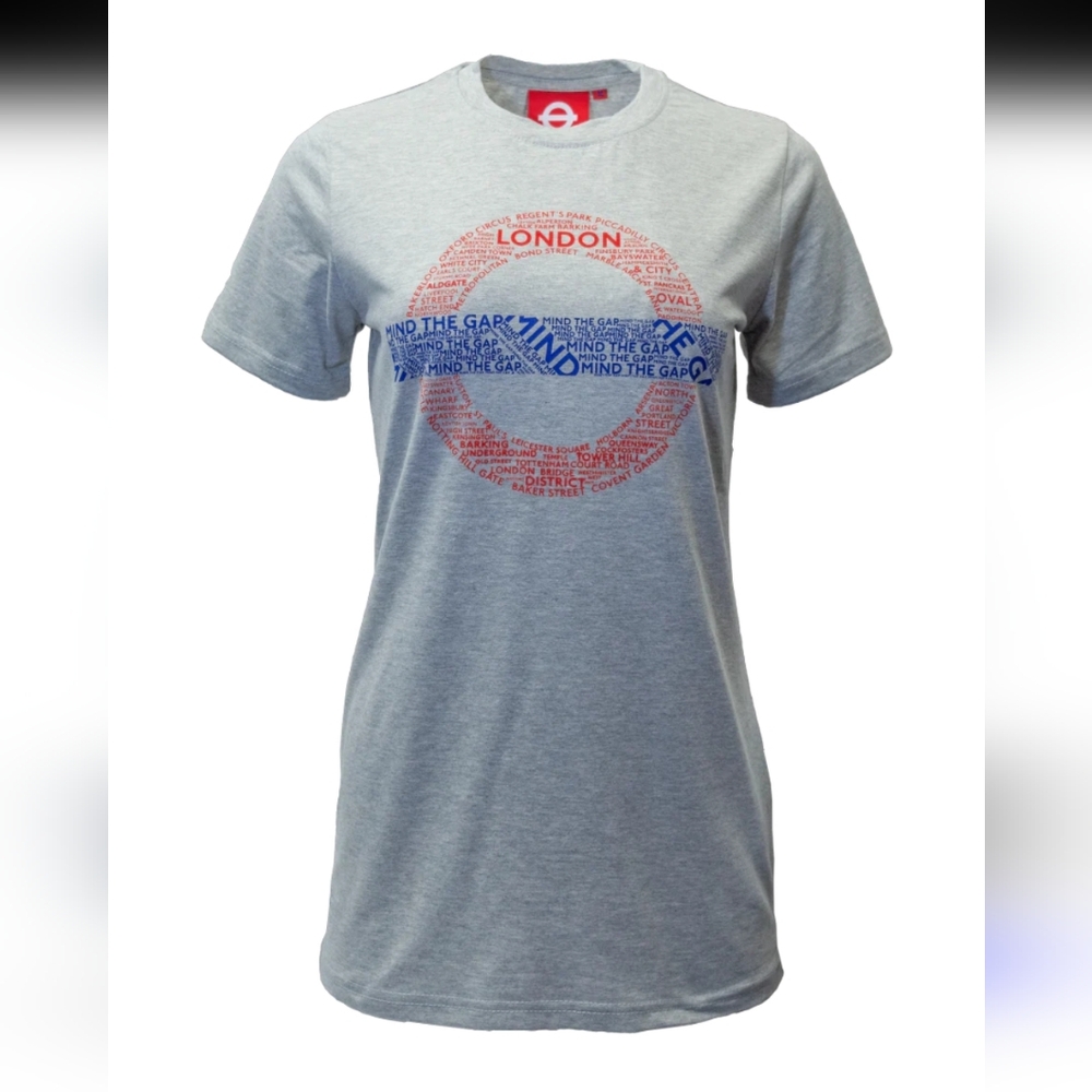 London Underground mind the gap logo short sleeve gray graphic tee England Med.